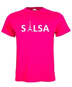 T-shirt-classique-homme-salsa-tour-eiffel-blanc-fuchsia-Los Yumas De Cuba - Les vêtements qui dansent !