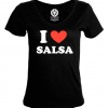 T-shirt col V femme I love salsa Los Yumas De Cuba noir