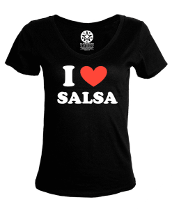 T-shirt col V femme I love salsa Los Yumas De Cuba noir