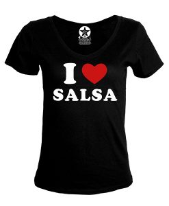 T-shirt-femme-col-v-I-love-salsa-noir