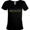 T-shirt col V femme bachata-tour-eiffel-dore-Los-Yumas-De-Cuba-noir