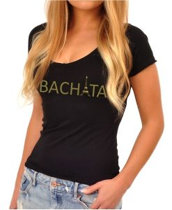 T-shirt-femme-col-V-noir-bachata-tour-eiffel-dore-mannequin