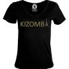 t-shirt col V femme kizomba tour Eiffel doré Los Yumas De Cuba noir