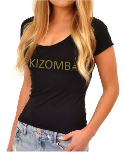 T-shirt-femme-col-V-noir-kizomba-tour-eiffel-dore-mannequin