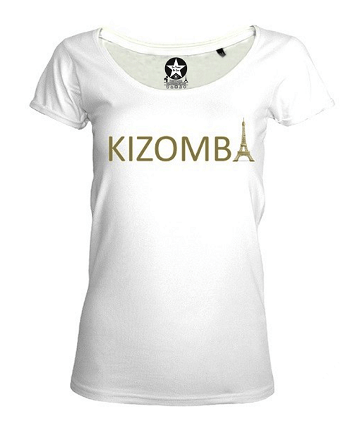t-shirt col rond femme kizomba tour Eiffel blanc-LYDC Los Yumas De Cuba