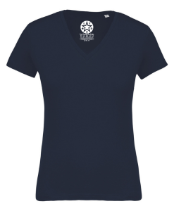 Tee-shirt femme coton BIO col V Bleu marine