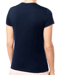 t-shirt femme coton bio col V bleu nuit mannequin dos