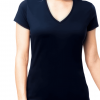 t-shirt femme coton bio col V bleu nuit mannequin face