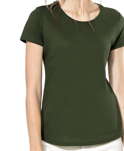 t-shirt femme coton bio col rond vert kaki mannequin face