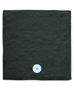 Serviette SBK danse carré gris anthracite Logo broderie LYDC bleu ciel rose bonbon clair 30x30