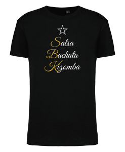 T-shirt SBK Salsa Bachata Kizomba Los Yumas De Cuba doré blanc noir étoile