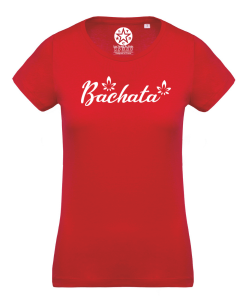 T-shirt bachata femme fleurs Los Yumas De Cuba rouge coton bio