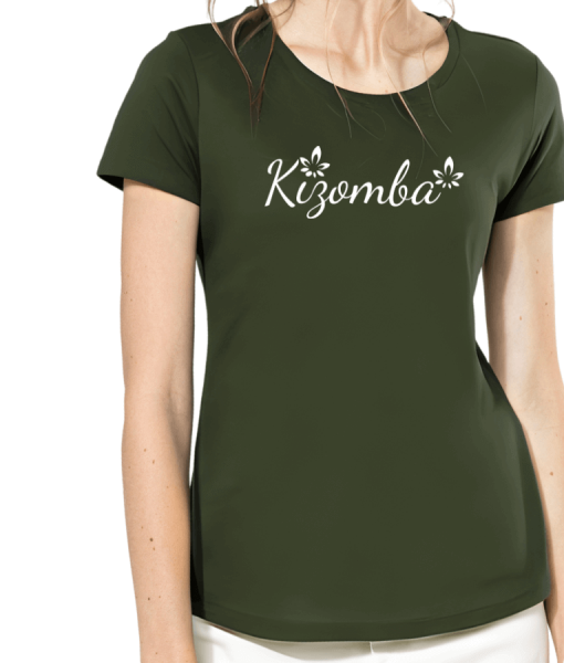 T-shirt kizomba femme fleurs Los Yumas De Cuba mannequin vert kaki coton bio