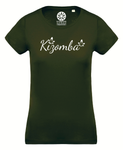 T-shirt kizomba femme fleurs Los Yumas De Cuba vert kaki coton biologique