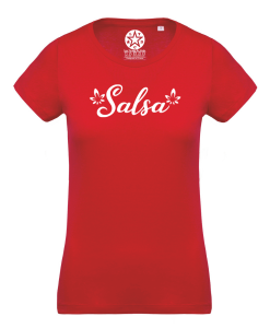 T-shirt salsa femme fleurs Los Yumas De Cuba rouge