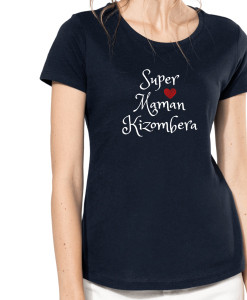 T-shirt super maman kizombera coeur rouge Los Yumas De Cuba kizomba mannequin col rond bleu nuit marine
