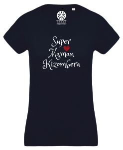 T-shirt super maman kizombera coeur rouge Los Yumas De Cuba kizomba coton bio bleu foncé navy
